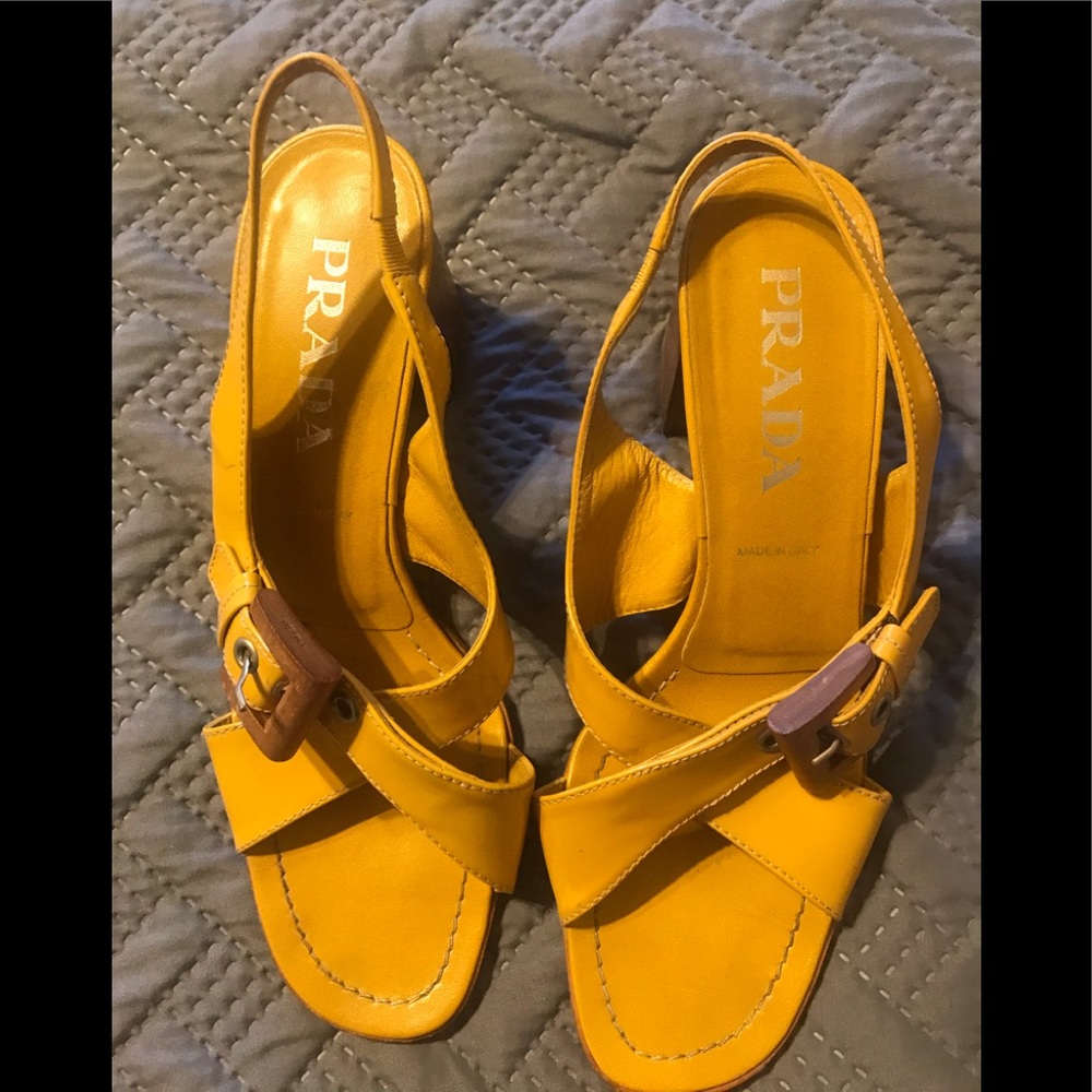 Prada Yellow Sandals with Brown Accents